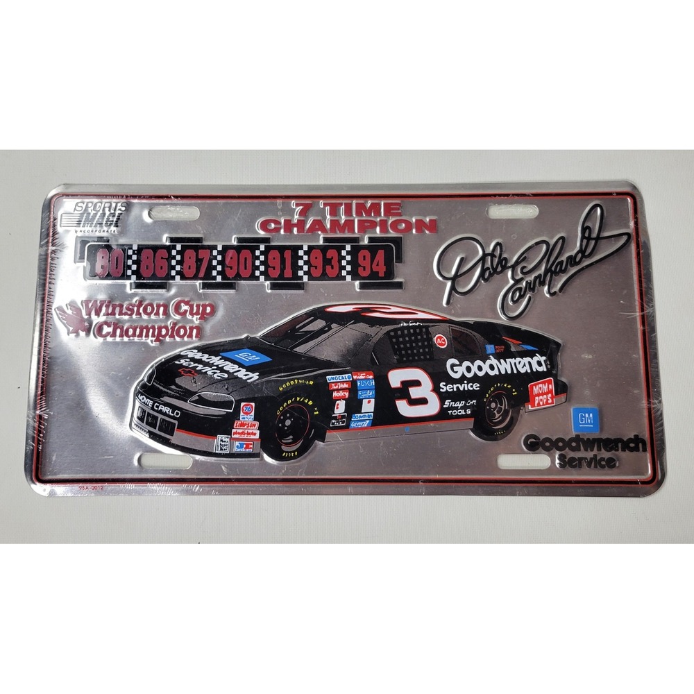 Dale Earnhardt #3 7-Time Winston Cup Champion Metal License Plate Vintage